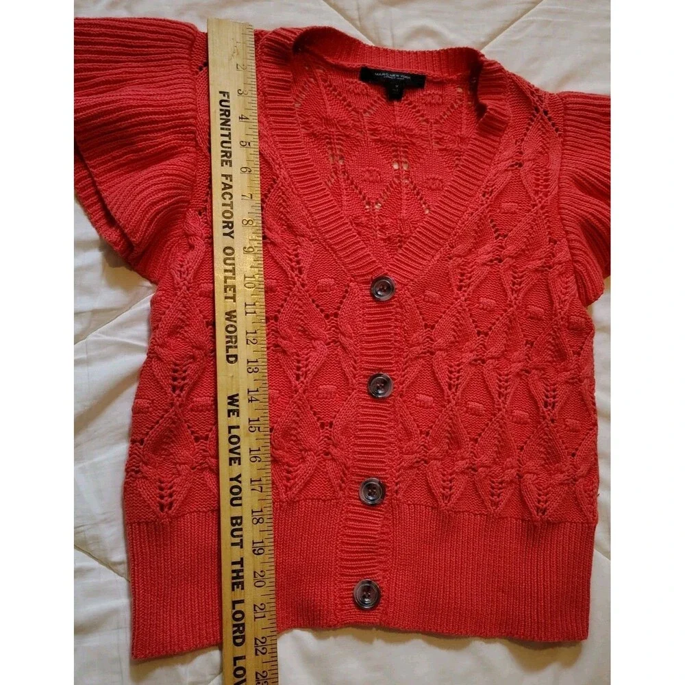 Marc New York Andrew Marc Coral Pink Flutter Sleeve Cable Knit Cardigan Sweater